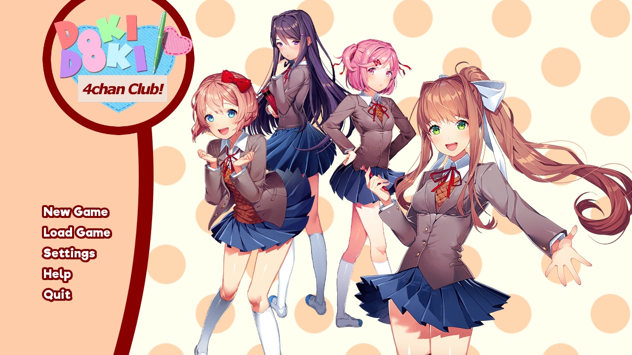 The main menu of Doki Doki 4chan Club!